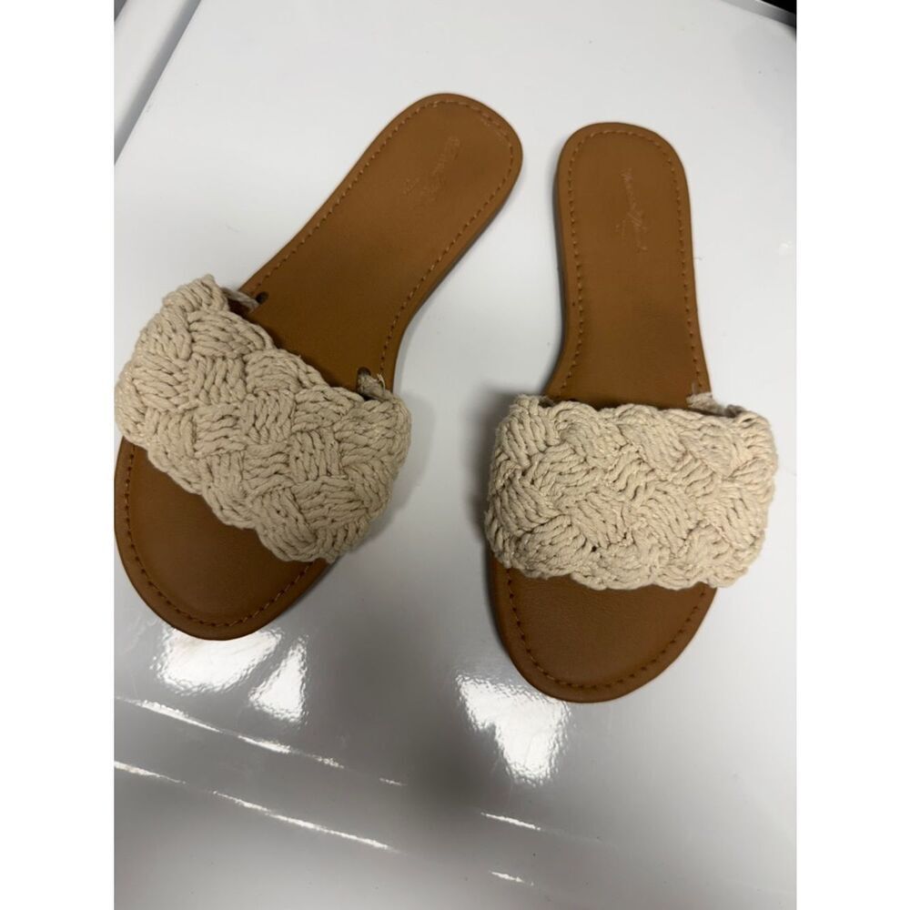 Universal Thread - Woven Knit Slide Sandals in Cream Leather Bottom - WORN ONCE